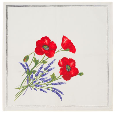 Provence print fabric tea towel (Coquelicots Lavandes. raw - Click Image to Close